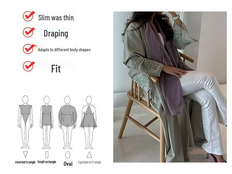 Elegant Light Green Floral Embroidered Abaya - Long Sleeve Maxi Dress In Polyester Fabric