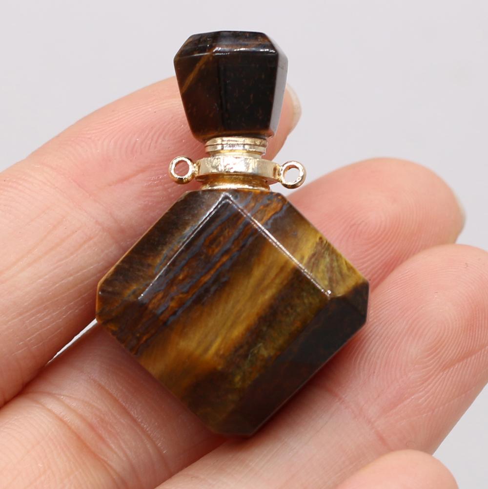 1Pc Small Natural Stone Perfume Bottle Pendants,Tiger Eye Stone Pendant Charms for Jewelry Making DIY Necklace Accessories Craft Gifts