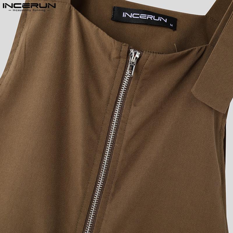 INCERUN Мужские комбинезоны с застежкой-молнией на подтяжках, регулируемые лямки, длинные шаровары