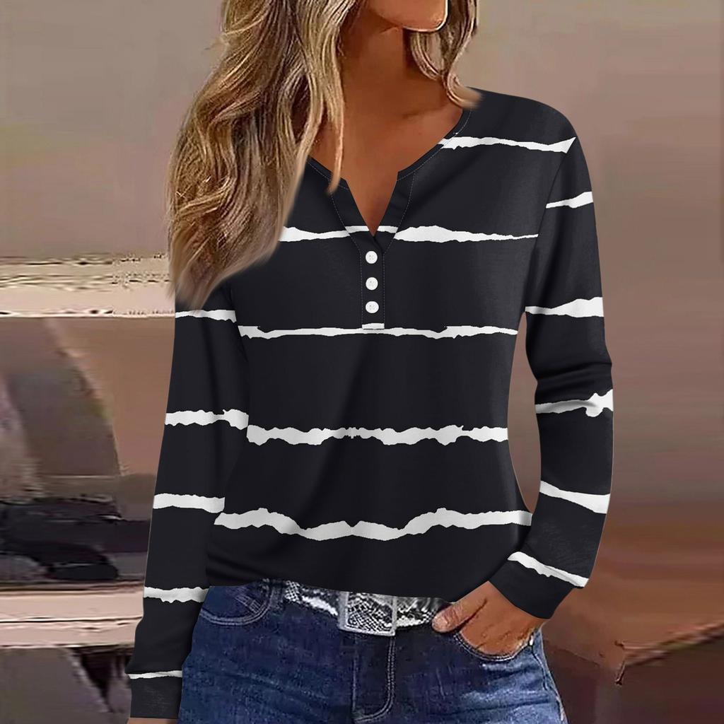 Women's T Shirt Tee Button Long Sleeve Daily Weekend Fashion Basic V- Neck Regular Top