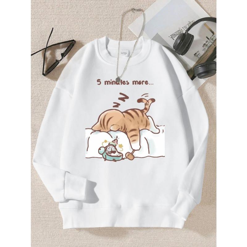 Кот, который всегда хочет спать Узор Печатный с капюшоном Простая теплая осенняя толстовка Уличные повседневные пуловеры и длинные рукава для мужчин