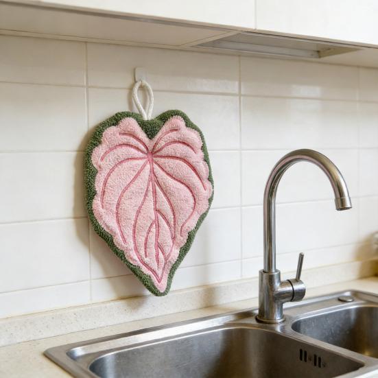 Полотенце для рук в форме листа с петлей для подвешивания Кухонное полотенце для рук Толстое Впитывающее Многоразовое Портативное полотенце Аксессуары для ванной и кухни