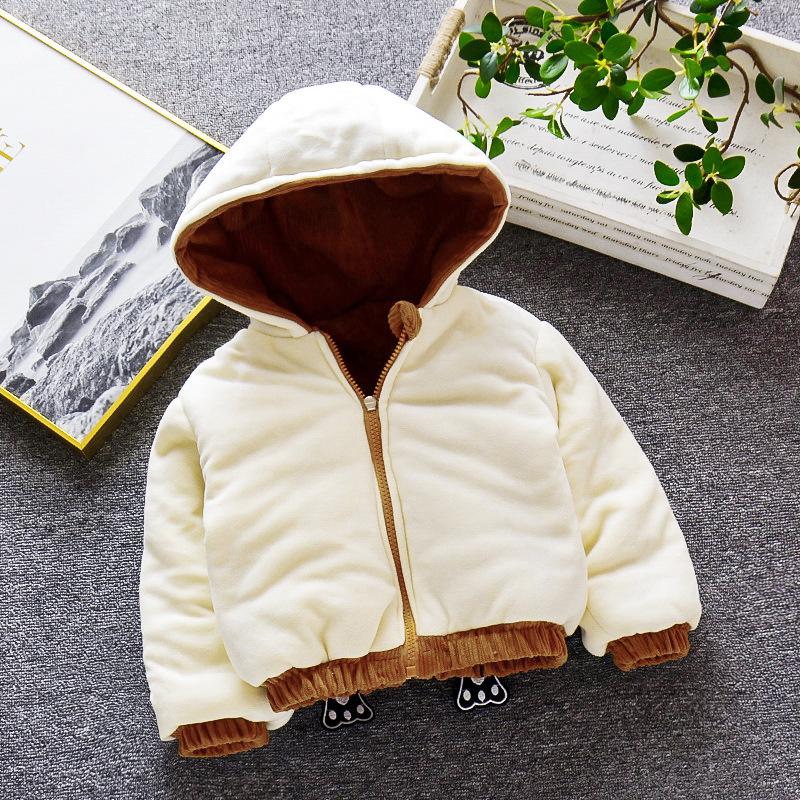 Children's Warm Cotton-padded Winter Thick Coat Cute Bear Shape Baby Corduroy Hooded Zip Jacket