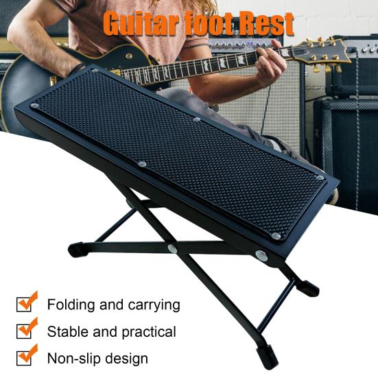 Guitar Foot Stool Height Adjustable Folding Leg Rest with Anti-Slip Rubber Pads Guitar Step Footstool for Classical Guitar Players
