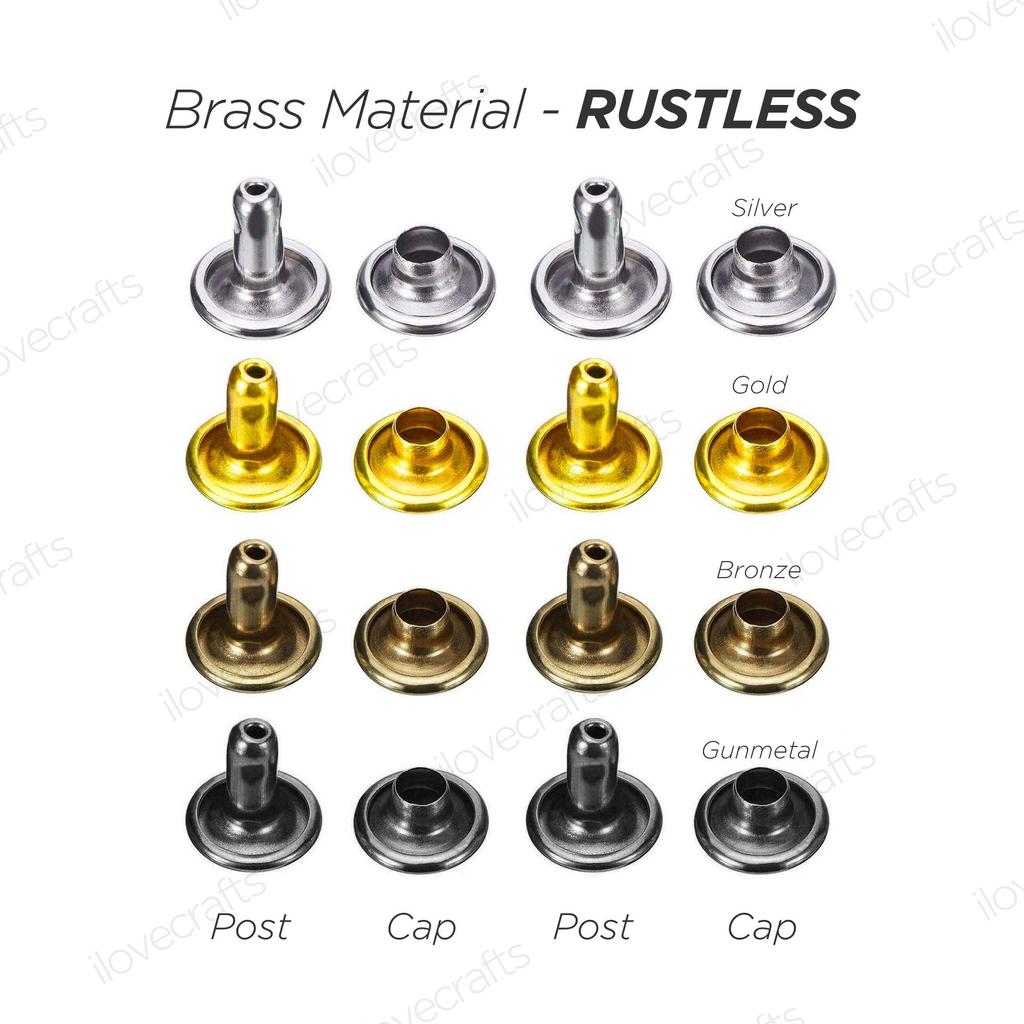 100 комплектов шпилек с заклепками и заклепками для изделий из кожи 5 мм, 6 мм, 7 мм, 8 мм, 9 мм, 10 мм, 12 мм