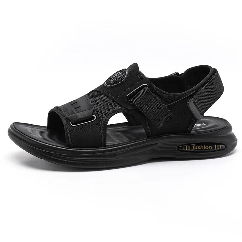 Летние сандалии для мужчин, повседневные спортивные тапочки из кожи, нескользящие, дышащие, римские туфли, пляжные шлепанцы, садовая обувь