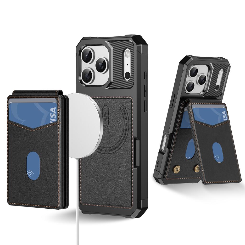 For iPhone 17 Pro Magnetic Case Detachable Card Slot Kickstand Leather + TPU Phone Cover