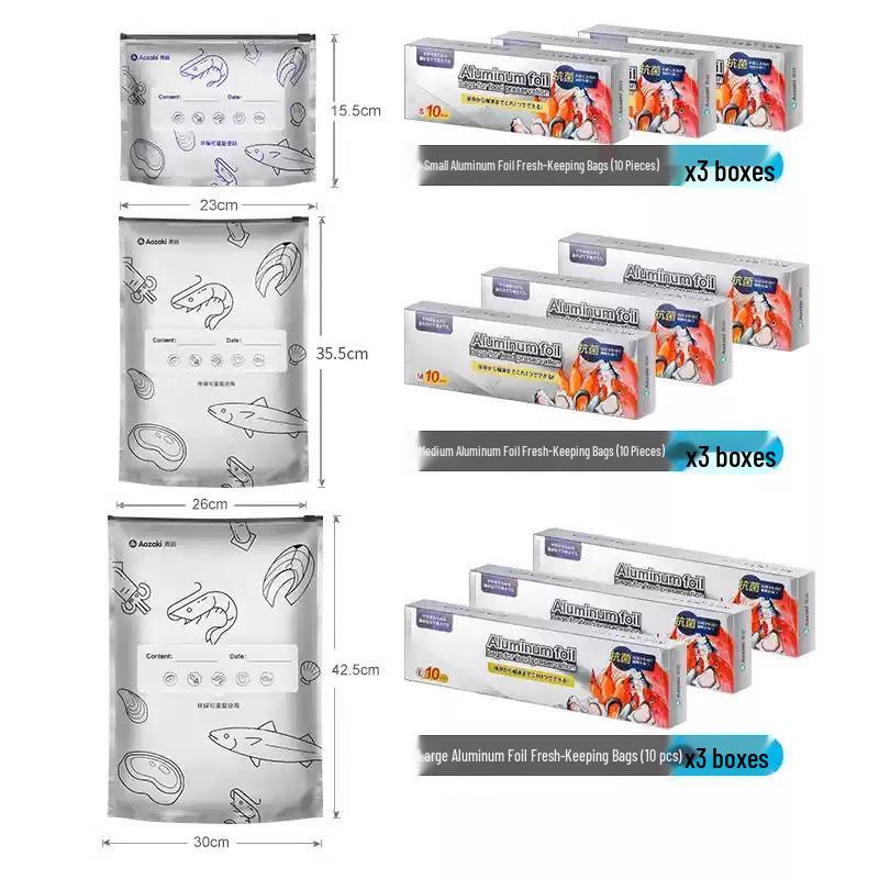 Thickened Food-Grade Aluminum Foil Zipper Fresh-Keep Bag for Refrigerator and Freezer Storage