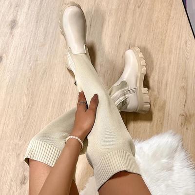 Женские ботинки, новинка 2023 года, вязаная женская обувь, женские теплые пикантные гольфы с длинными рукавами на молнии, модные зимние сапоги