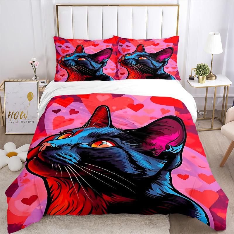 3pcs Cat Art Print Duvet Cover Set, Cover For Bedroom Guest Room (1 Duvet Cover + 2 Pillowcase, Without Quilt), yy250922121