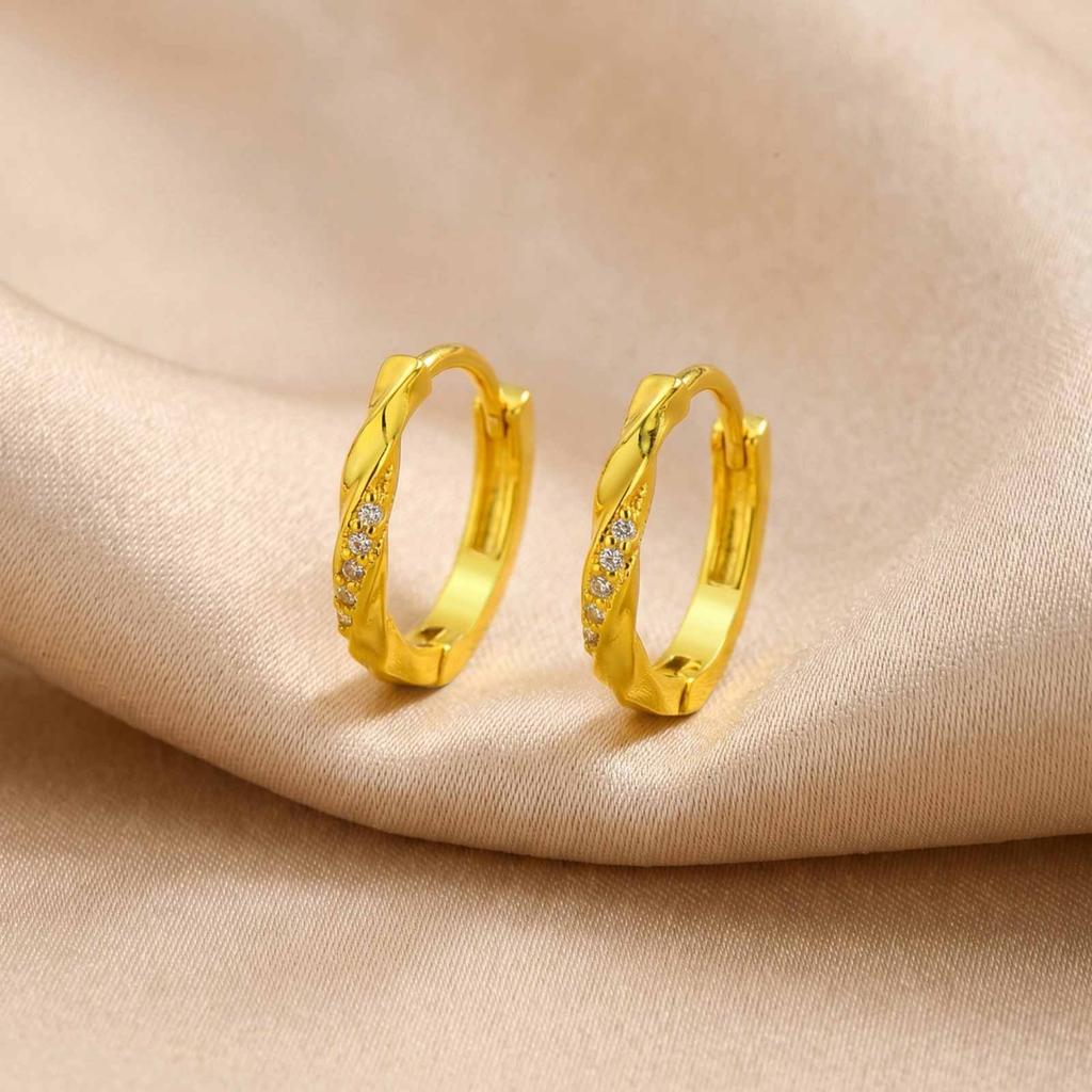 Mobius Twisted Huggie Hoop Earrings for Women, Geometric Micro Pave CZ Stone, 18K Gold Plated Waterproof Ear Jewelry