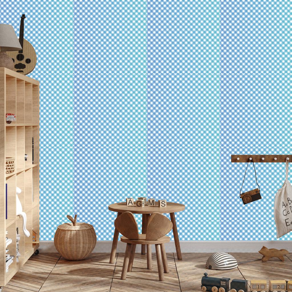 Azure and celadon checkered wallpaper for living room and bedroom 50x1000