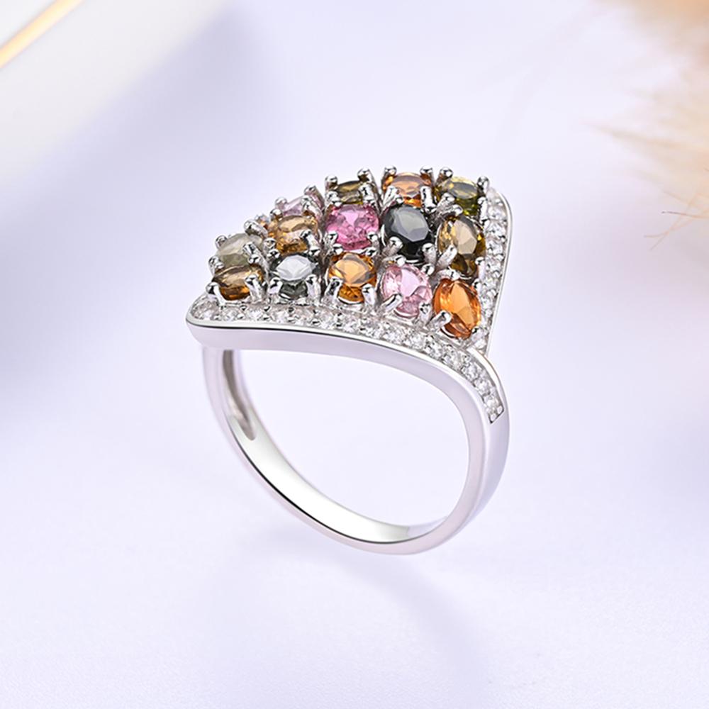 Роскошное кольцо из стерлингового серебра 925 пробы с натуральным мульти-турмалином, женское изящное ювелирное изделие, подарок для вечеринки