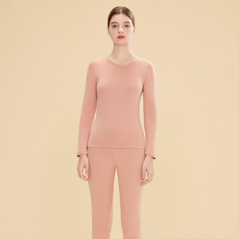 Women Unisex Thermal Underwear Set Round Neck Double-Sided Fleece Lined Base Layer Top Pants Winter Warm Long Johns