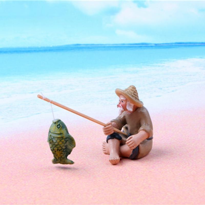 Декор для аквариумов Рыбак Винтажная модель Рыбака из смолы Декорации для пруда и сада