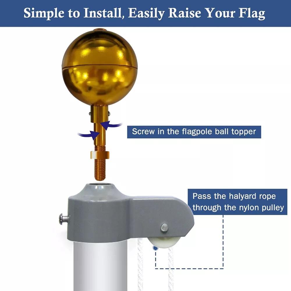 Nylon Braided Rope Flag Pole Tool Set 3 Inch Golden Ball Flag Pole Parts Repair Kit