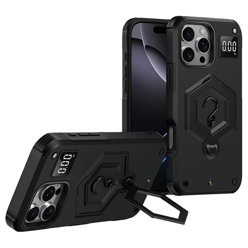 For iPhone 16 Pro Case Hexagonal Kickstand Shockproof TPU PC Matte Phone Cover with Integrated Scale Hook