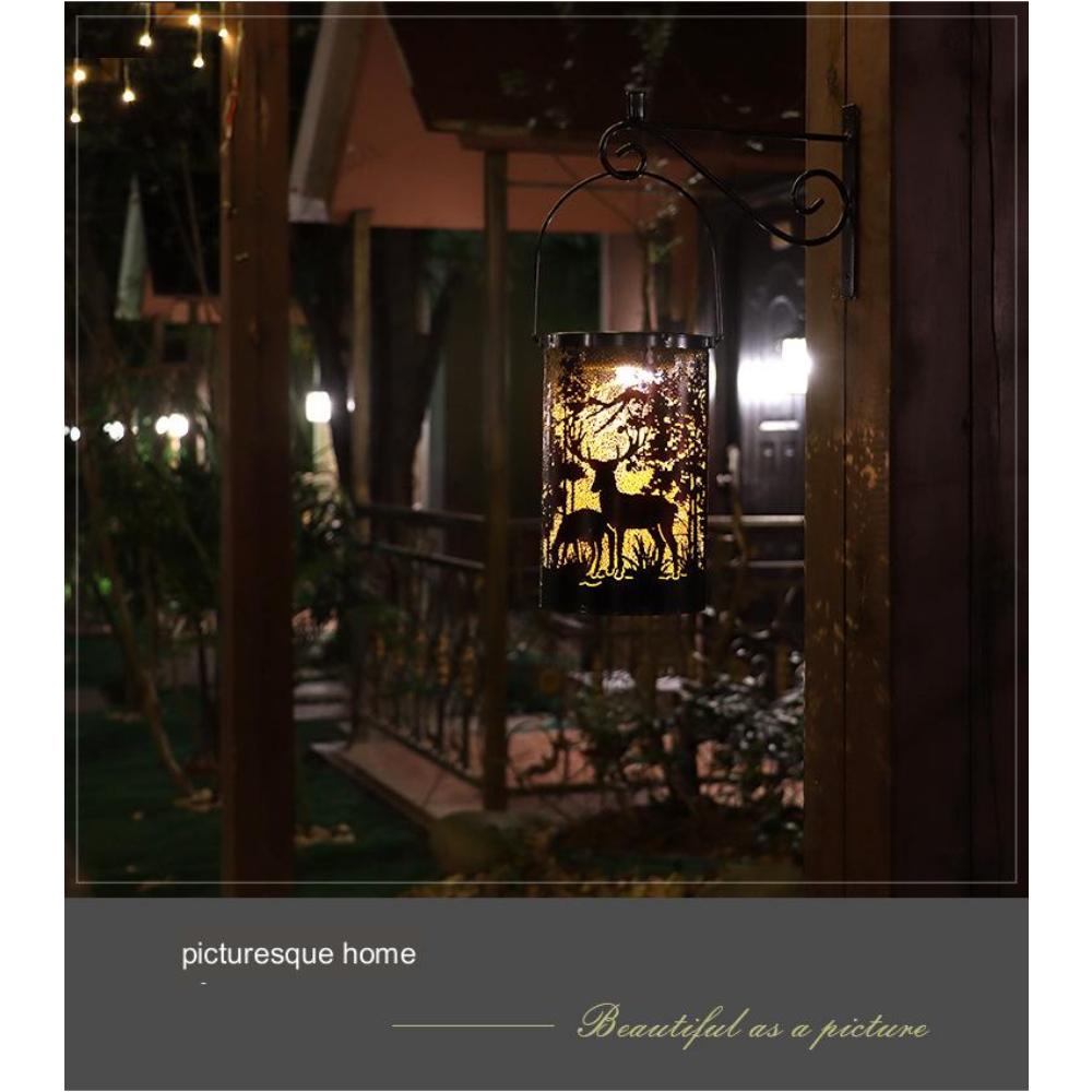 Кованый железный олень, солнечная лампа, травление, полая лампа, украшение для сада, садовая проекционная лампа, подвесная лампа, украшение