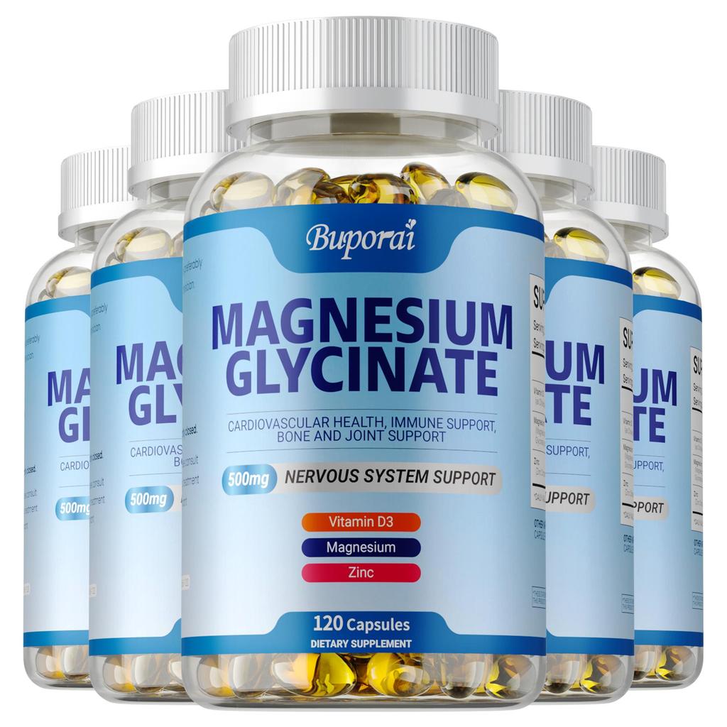 High-purity magnesium glycine capsules, 500mg, vitamin D3, zinc complex formula, protects bone and joint health.