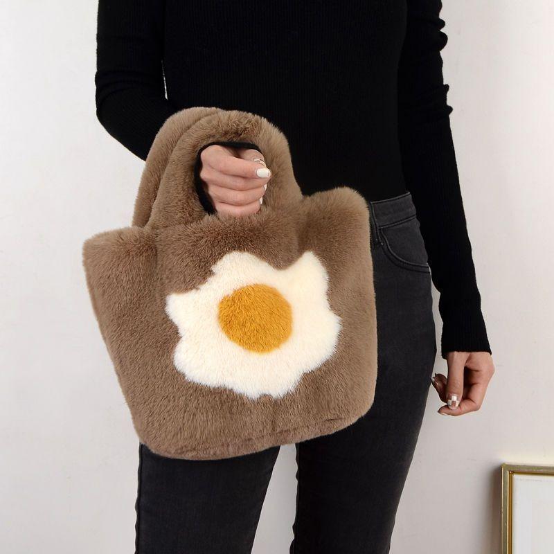 Autumn New Tote Bag Plush Bag Poached Egg Fried Egg Sunflower Handbag Messenger Bag Shoulder Bag