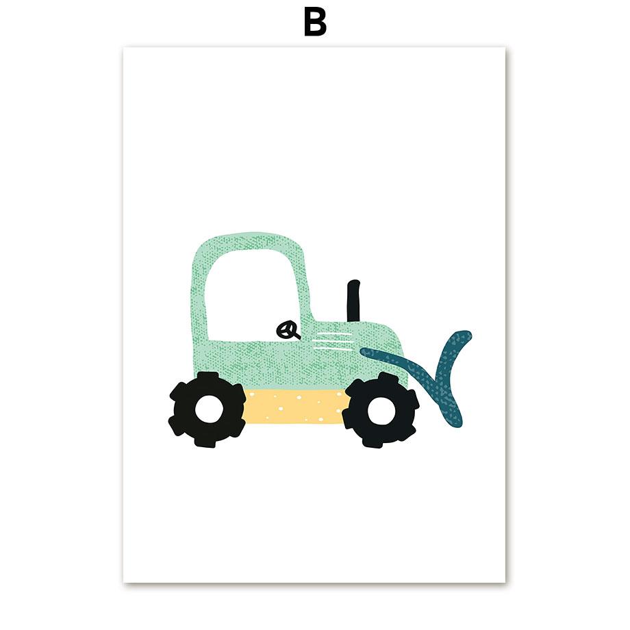 Кран Экскаватор Трактор Грузовик Алфавит Цифры Плакаты и принты Холст Картина Скандинавское настенное искусство Картины Детская комната Домашний декор
