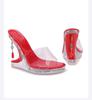 Summer Bridal Red Wedges Crystal Slippers Transparent 12cm High Heels Sandals Shoes Woman Sandalias Catwalk Shows Diamond Pumps