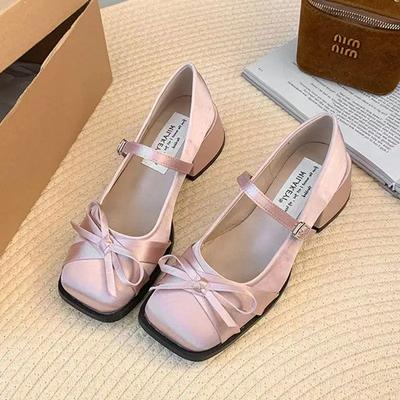 Модные новые весенне-осенние туфли Мэри Джейн, модные туфли-лодочки на среднем каблуке с неглубоким круглым носком, женские элегантные туфли для улицы