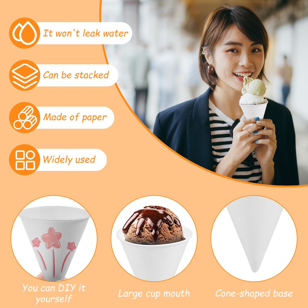 200 шт. Бумажные конусные стаканчики Одноразовые белые бумажные конусные стаканчики для мероприятий, кулеров для воды, коническая кружка для воды для газированных напитков, мороженого