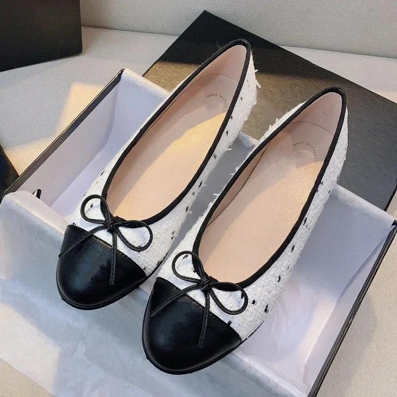 Весна 2024 года, новые женские балетки с круглым носком и бантом на плоской подошве, с закрытым носком