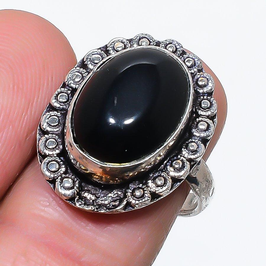 Black Onyx Handmade 925 Sterling Silver Jewelry Ring Size 8.5 P5Q62