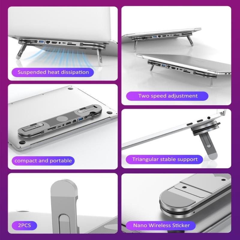 Складная алюминиевая док-станция USB C, 7-портовый хаб-расширитель, 4K60Hz, 100W зарядка, Ethernet, кардридер для ноутбуков