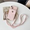 Camellia diamond-patterned card case for iPhone17 18 Pro max, crossbody leather strap pearl Chain for iPhone13,12,11, 15,14,16 Plus phone cases