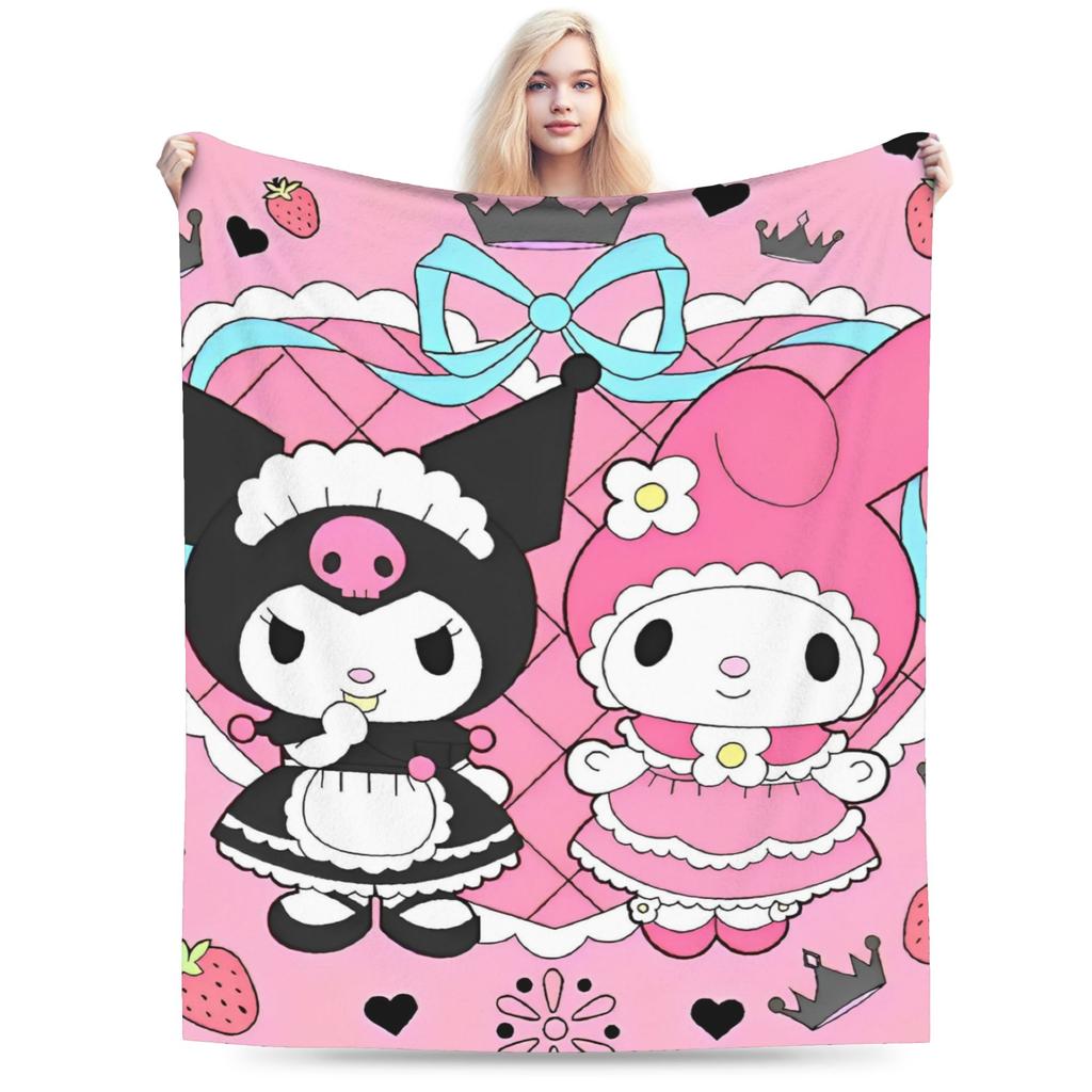 Cartoon Cool Cute Kuromi Fleece Throw Blanket  Blanket for Home Outdoor Super Soft Bed Rug