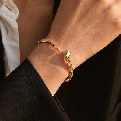 Браслет со змеей, инкрустированный драгоценными камнями, гальванический браслет с латунным покрытием, сохраняющий цвет, легкий ретро-свет, роскошный легкий деловой браслет в зрелом стиле