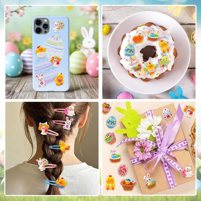 60 шт. Easter Resin Charms для поделок Маленькое Яйцо Кролик Цыпленок Плоские Шармы для DIY Поделок Изготовления Украшений для Чехлов Телефонов Принадлежности для Скрапбукинга