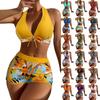 Women's Paneled Printed Swimsuit Ladies Split Boxer High Waist Swimsuit Two-Piece Set