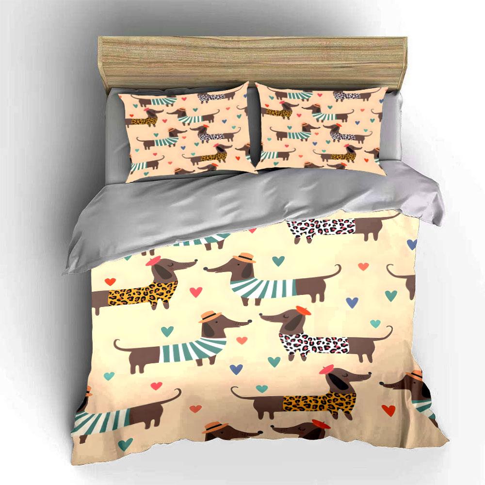 Dachshunds, hearts, striped scarves. Bedding sets Duvet cover sets Duvet covers Pillowcases(1 * Duvet Cover 2 * Pillowcases without duvet insert)