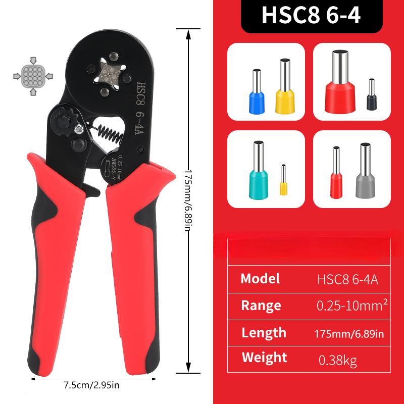 Инструменты для обжима трубчатых наконечников Клещи для обжима наконечников HSC8 6-4 0,25-10 мм² 23-7AWG Наборы зажимов для электриков Наконечники проводов