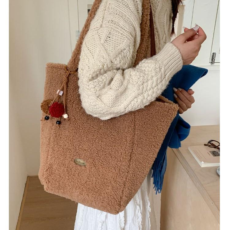 Embroidered Plush Tote Backpack - Double-Sided Design for Commuting