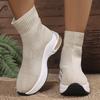 Fashion 2025 Thick Bottom Knitted Ankle Boots Women Comfort Breathable Platform Sock Shoes Woman Plus Size Wedges Short Booties Mujer