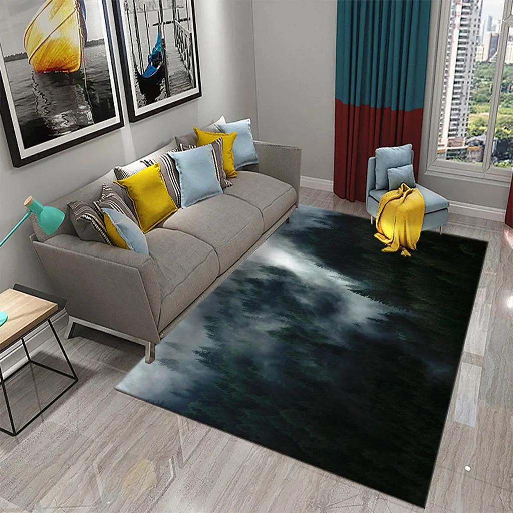 Дымчатый Лес Ковер Зеленые Деревья Горный Ковер Натуральный Пейзаж Прямоугольные Ковры Коврики для Йоги Декор для Спальни Гостиной Придверный Коврик