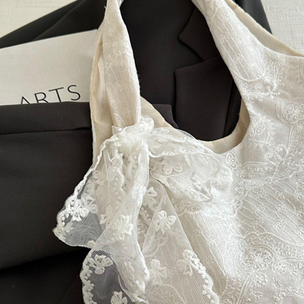Tote Bag Lace Shoulder Bag Korean Style Large Capacity Bag Big Pouch Simple Canvas Handbag Daily