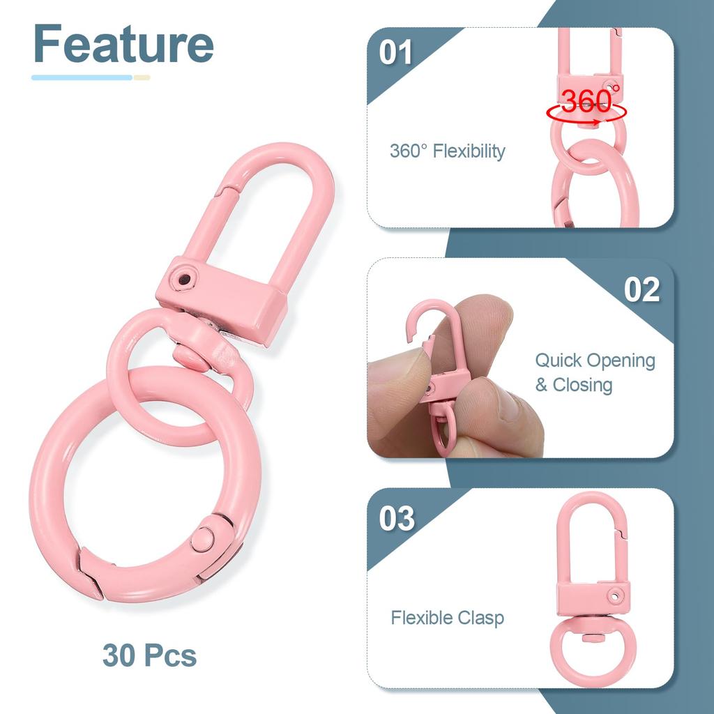 30pcs Lobster Claw Fastener Keychain Swivel Trigger Clips Zinc Alloy Colorful Key Chain Clips Snap Hook Jump Flat Split Ring DIY Craft Jewelry Making
