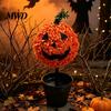 Indoor Halloween Party Props Artificial Pumpkin Topiary Tree, Face Faux Boxwood Plants with Stake, Weatherproof Garden Lawn Ornaments Fall Autumn