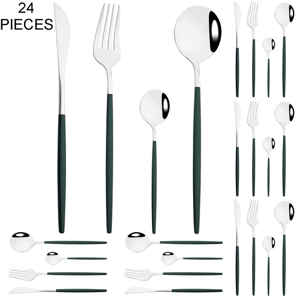 Gold 24Pcs Dinnerware Cutlery Set Knife Fork Coffee Spoon Tableware Set Mirror Stainless Steel Flatware Western Kitchen Silverware