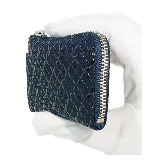 Кошелек для мелочи Inden-ya F-Coin Purse 05, Оленья кожа, Синяя основа x Черный лак, Узор Shippo Tsunagi, 1005-04-179, 6,5 см x 11 см x 1,7 см, 1 внешний