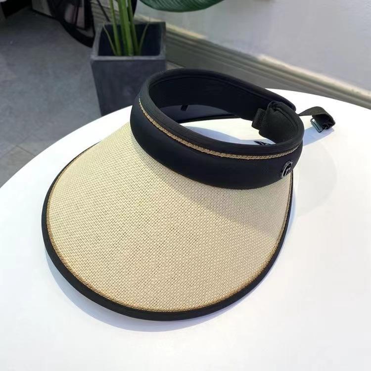 Foldable Sunscreen Hat, Black Glue Empty Top Hat, Straw Woven Sunshade Fashionable Hat