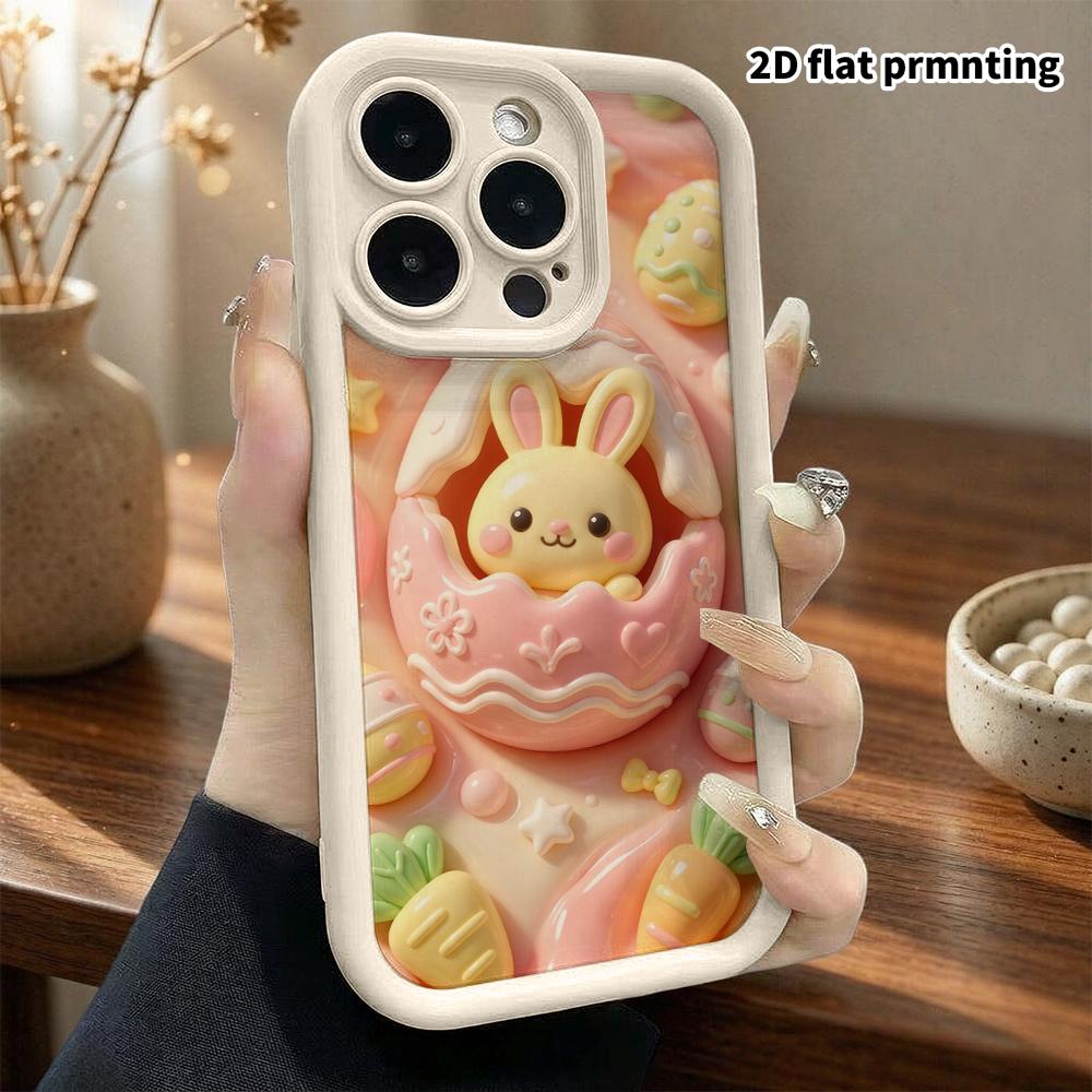 Phone case: 2D flat design, suitable for iPhone 18 17 16 15 14 13 Pro protective case, Easter bunny, perfect holiday gift for Christmas and Halloween