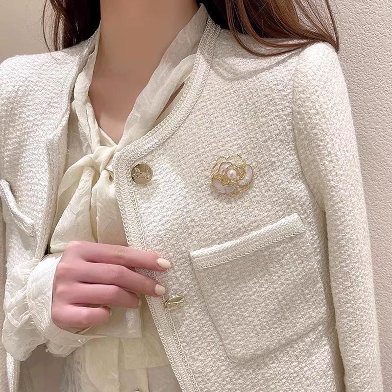 Vintage French Camellia Rose Brooch - Luxury Floral Pin for Women