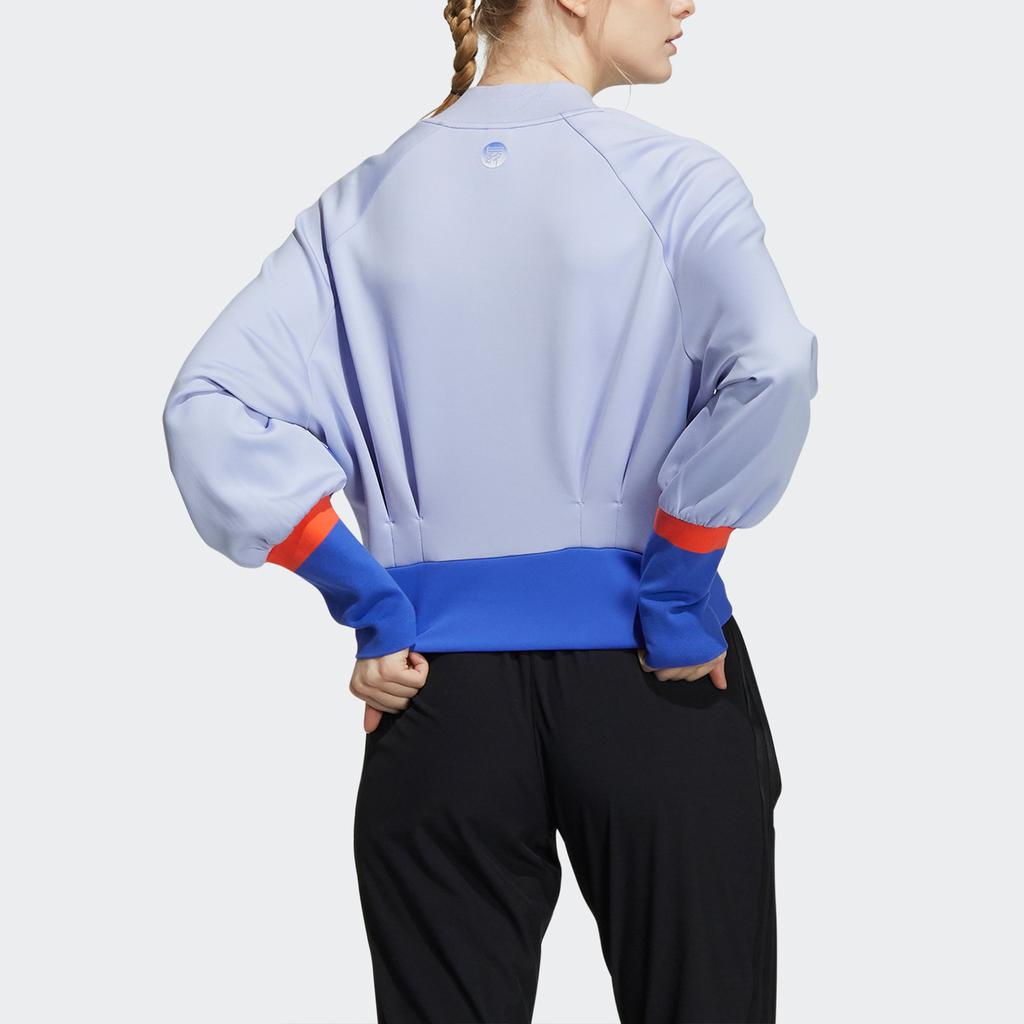 Adidas Wx W Rib Sweatshirt Color Block Short Round Neck Sports Vintage American Women Sweatshirt Blue H09676